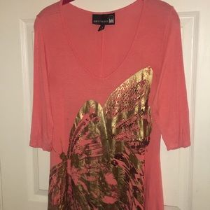 Antthony—Coral and Metallic Gold Butterfly Shirt